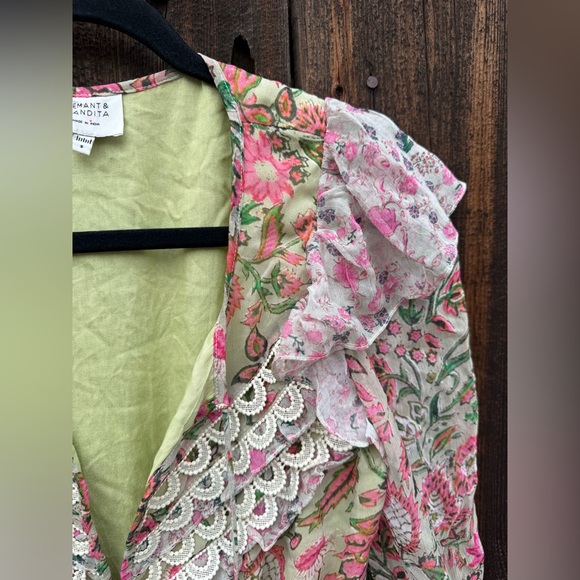 HEMANT & NANDITA Nora Romper in Viscose Paisley Print Long Sleeve Lace Detail - Picture 14 of 16